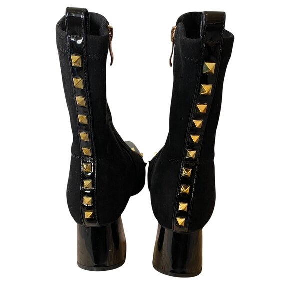 Azura Black Suede Ankle Boots With Gold Studs & Patent Toe Size 37 - Picture 2 of 12